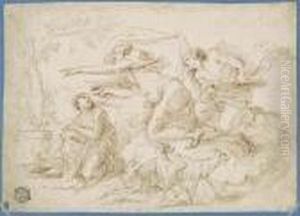 Two Women Appearing To A Woman Near A Burning Altar by Giovanni Benedetto Castiglione