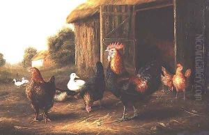 Chickens and Ducks in a Farmyard by A. Jackson