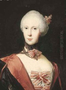 Portrait of a lady, half-length, in a black and pink cape with pink and white bows