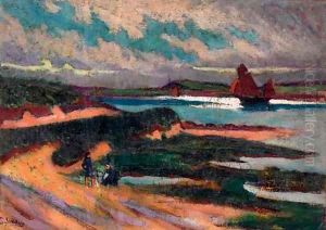 Ramasseurs de coquillages sur les bords de l'Aven by Emile Jourdan