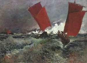 Les voiliers rouges by Emile Jourdan