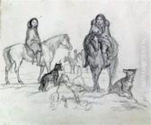 North American Indians On Horseback by George Catlin