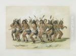 The Bear Dance, Pl. 18 by George Catlin
