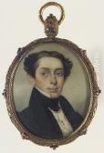 A Gentleman, Wearing Black Coat,
 Black Waistcoat With Red And Grey Floral Motif, White Chemise Held With
 Gold Stickpin And Tied Black Cravat.