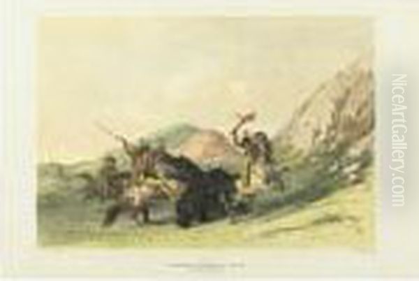Buffalo Hunt, Surround And Attacking The Grizzly Bear - view 1