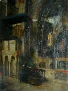 Donna In Preghiera Allinterno Di Una Chiesa by Achille Cattaneo