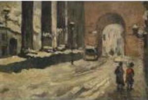 Milano, Le Colonne Di San Lorenzo Sotto La Neve by Achille Cattaneo