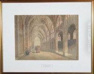 Monks In A Vaulted Cloister by George Cattermole