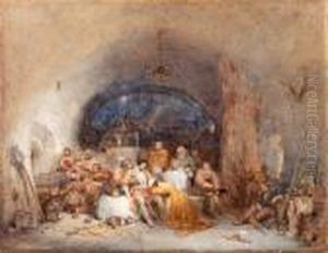 Figures Sheltering In A Castle Vault