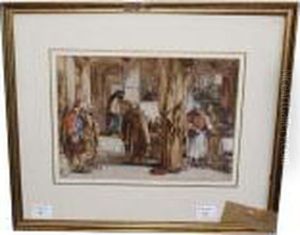 Interior With Monks And Other Figures by George Cattermole