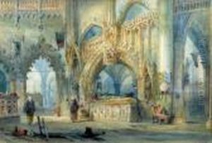 A Knight""s Tomb In A Cathedral by George Cattermole