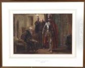A 17th Century Soldier Confronting A Monk In His Chamber. by George Cattermole