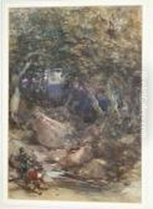 "children In Wooded Landscape" 
Signed With The Artist's Monogram, Also Inscribed With The Title Of The 
Work And "catermole" On A Later Label Verso, Pencil