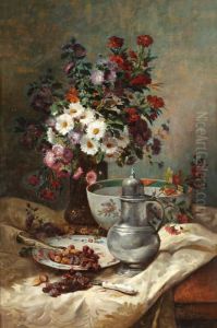 Bouquet De Fleurs, Pichet En Etain Et Noisettes Sur Unentablement