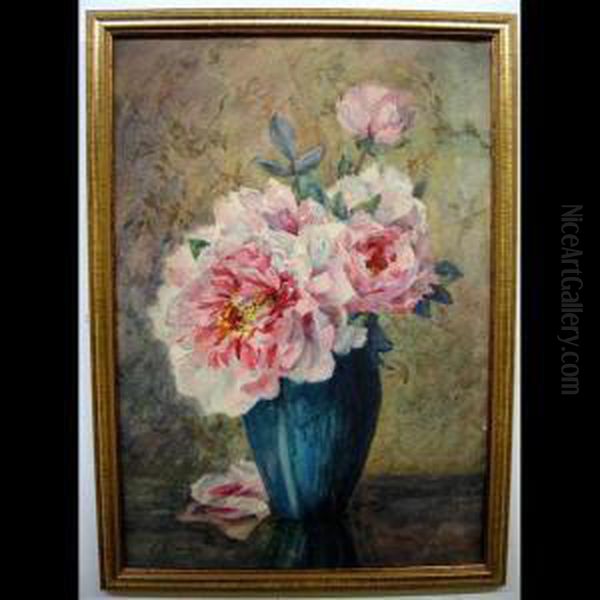 Peonies In A Blue Vase - view 1