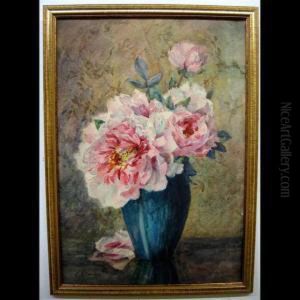 Peonies In A Blue Vase