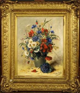 Vase Garni De Fleurs by Eugene Henri Cauchois