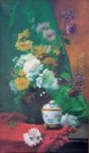Bouquet De Fleurs Sur Un Entablement by Eugene Henri Cauchois
