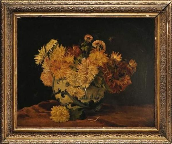 Bouquet De Dahlias Dans Un Vase De Delft - view 1