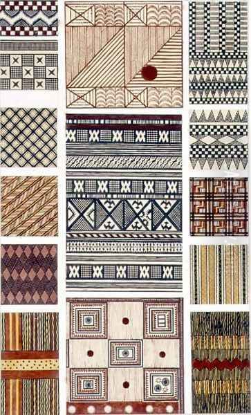 Melanesian and Polynesian bark fabric designs original illustration for The Grammar of Ornament - view 1