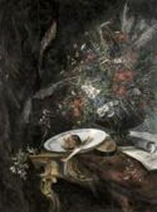 Bouquet De Fleurs, Partition De Carmen Et Eventail by Eugene Henri Cauchois
