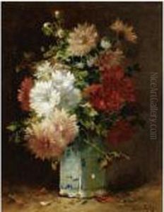 Crysanthemums In A Chinese Vase by Eugene Henri Cauchois