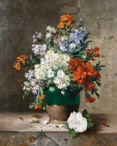 Still Life Of A Vase Of Summer Flowers by Eugene Henri Cauchois