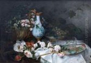 Nature Morte Au Plat De Fruits Et A L'eventail by Eugene Henri Cauchois