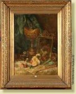 Nature Morte Aux Fleurs, A L'eventail, Aumiroir Et A La Coupe En Vermeil