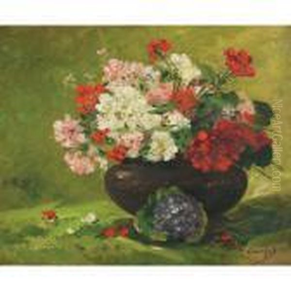 Geraniums In A Stoneware Vase - view 1