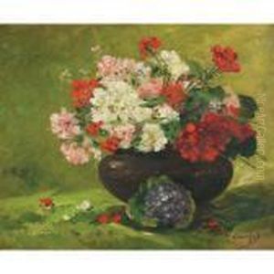 Geraniums In A Stoneware Vase Geraniums In A Stoneware Vase