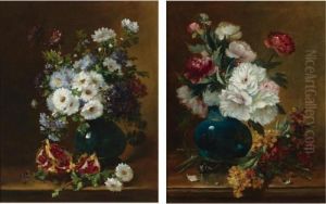 Floral Still Lifes (a Pair) by Eugene Henri Cauchois