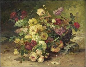 Panier De Roses Et De Lilas by Eugene Henri Cauchois