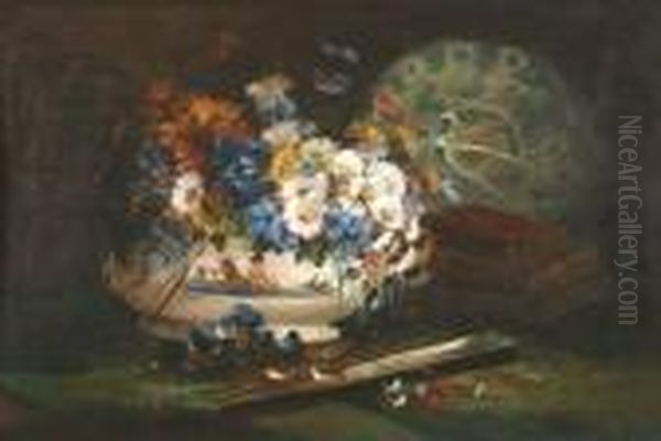 Porcelain Bowl Of Flowers With Fan - view 1