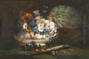 Porcelain Bowl Of Flowers With Fan