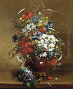 Wild Flowers In A Vse And Pansies On A Ledge