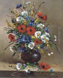 Poppies And Daisies And Other Flowers In A Bowl Poppies And Daisies And Other Flowers In A Bowl