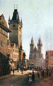 View of Staromestsky Rynk with the Town Hall and the Church of Our Lady before Tyn