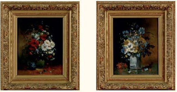 Paire De Natures Mortes Au Vase De Fleurs - view 1