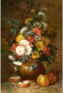 Still Life Of Flowers And Apples by Eugene Henri Cauchois