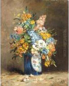 Still Life Of Summer Flowers In A Vase by Eugene Henri Cauchois