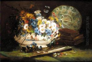 Still Life Of Daisies And Pansies In A Vase