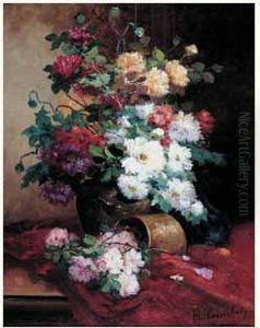 Roses Et Dahlias by Eugene Henri Cauchois