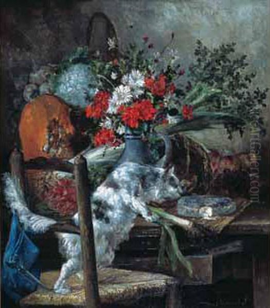 Nature Morte Sur Un Entablement Avec Un Chat. - view 1