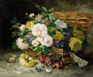 Roses In A Basket by Eugene Henri Cauchois