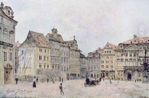View of the north east side of the Staromestsky Rynk in 1896 by Vaclav Jansa