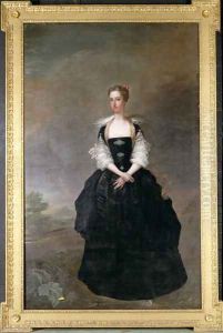Portrait of a lady member of the Dundas family in a black velvet dress with lace sleeves by Charles Jervas
