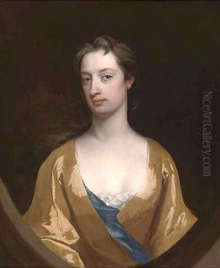 Portrait of Mrs Dunbar, half-length, in a yellow gown, feigned half oval