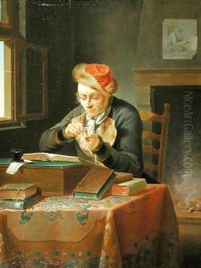 A Scholar sharpening his Quill by Justus Juncker