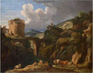Paesaggio Con Ponte, Torre E Pastori